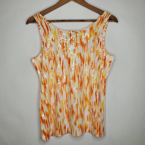 C Wonder Womens Brushstrokes All Over Sequin Tank Top Size S Orange Pullover NWT - Picture 2 of 10